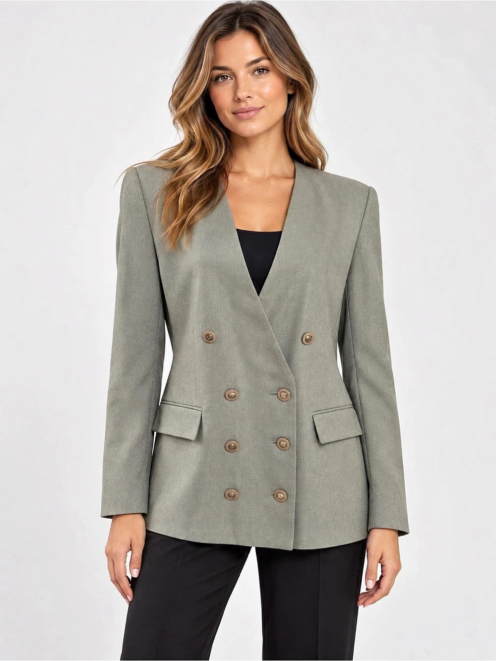 Vintage Casual Corner Sage Green Double-Breasted Y2K Blazer Women 12